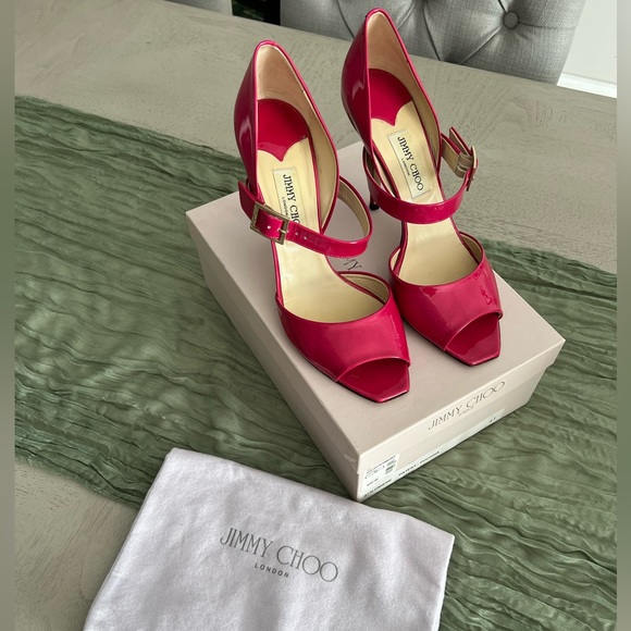 Jimmy Choo Fuchsia Patent Leather Open Toe Lumiere D'Orsay Pumps Women's EUR 41 - Picture 5 of 7